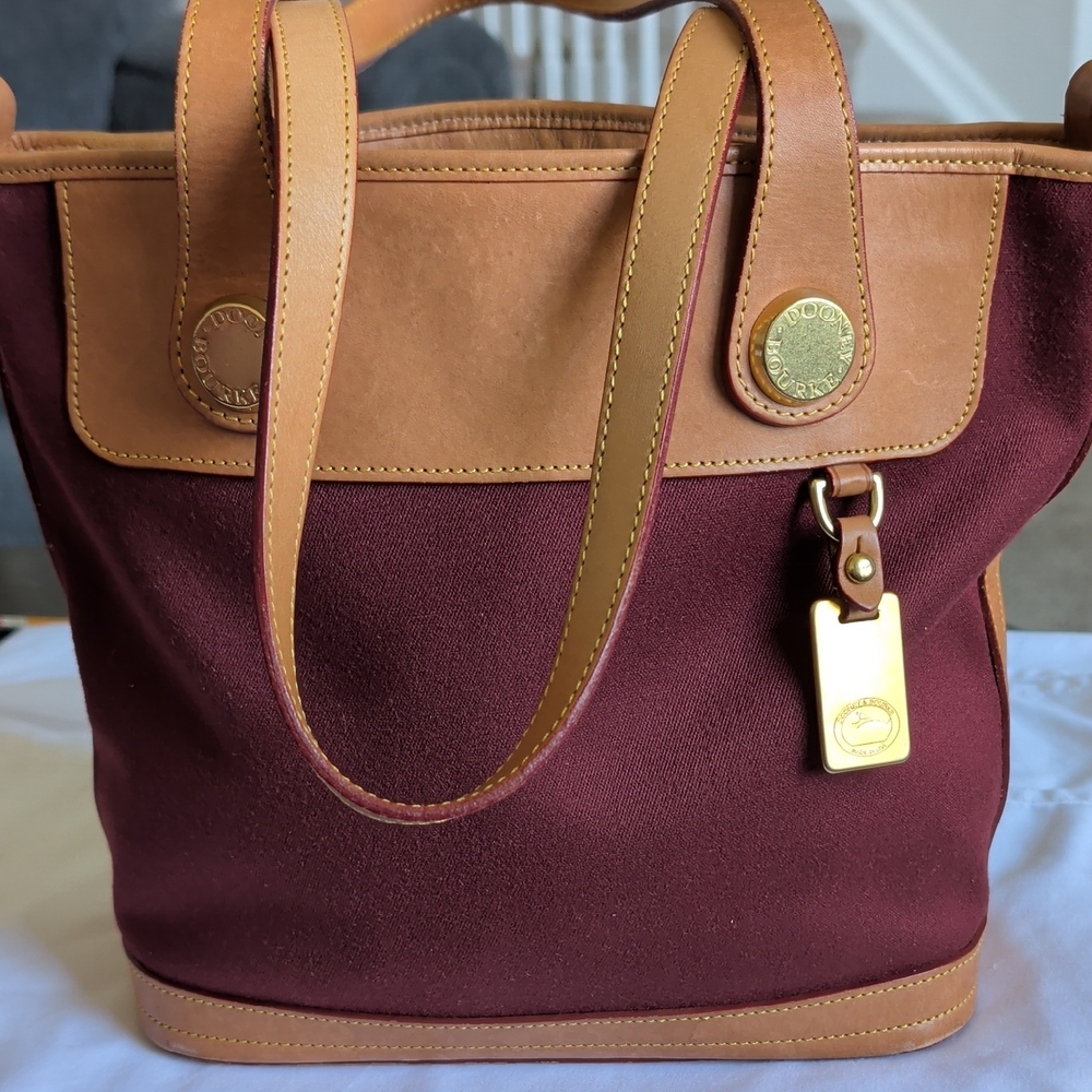 Dooney & Bourke Burgundy and Tan Canvas Tote